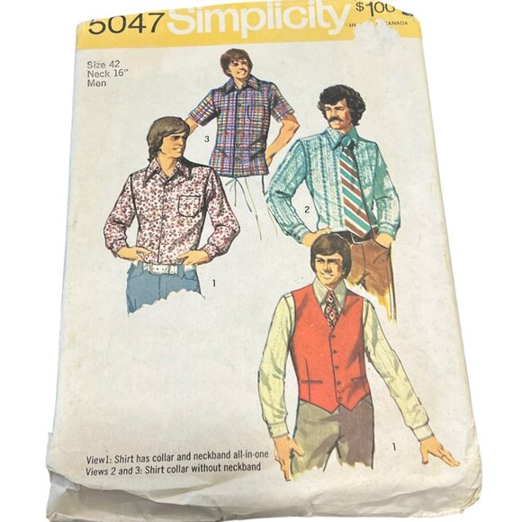 Simplicity 5047 Mens Vintage Sewing Pattern For Shirts & Vest Size 42 - Picture 1 of 2